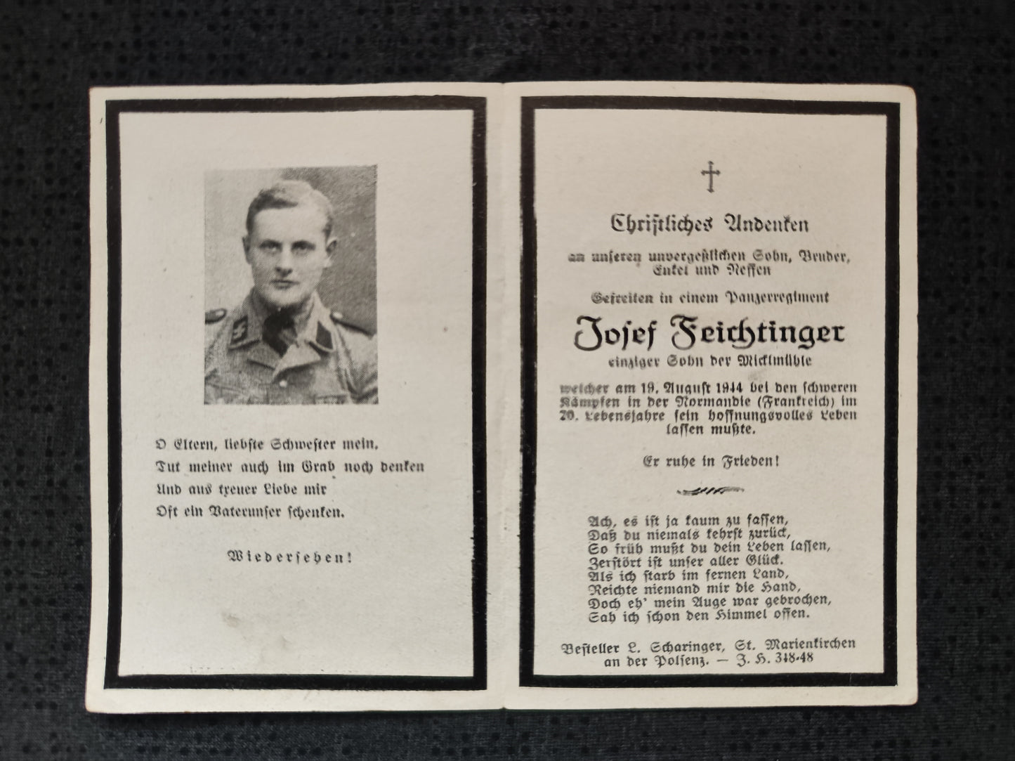 Sterbebild Gefreiter 12. SS-Panzerdivision "Hitlerjugend" Normandie Frankreich