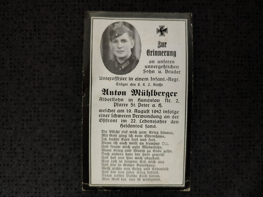 Sterbebild Unteroffizier 3. Komp. Gren. Regt. 135 Markino Kursk-Besedino Russland