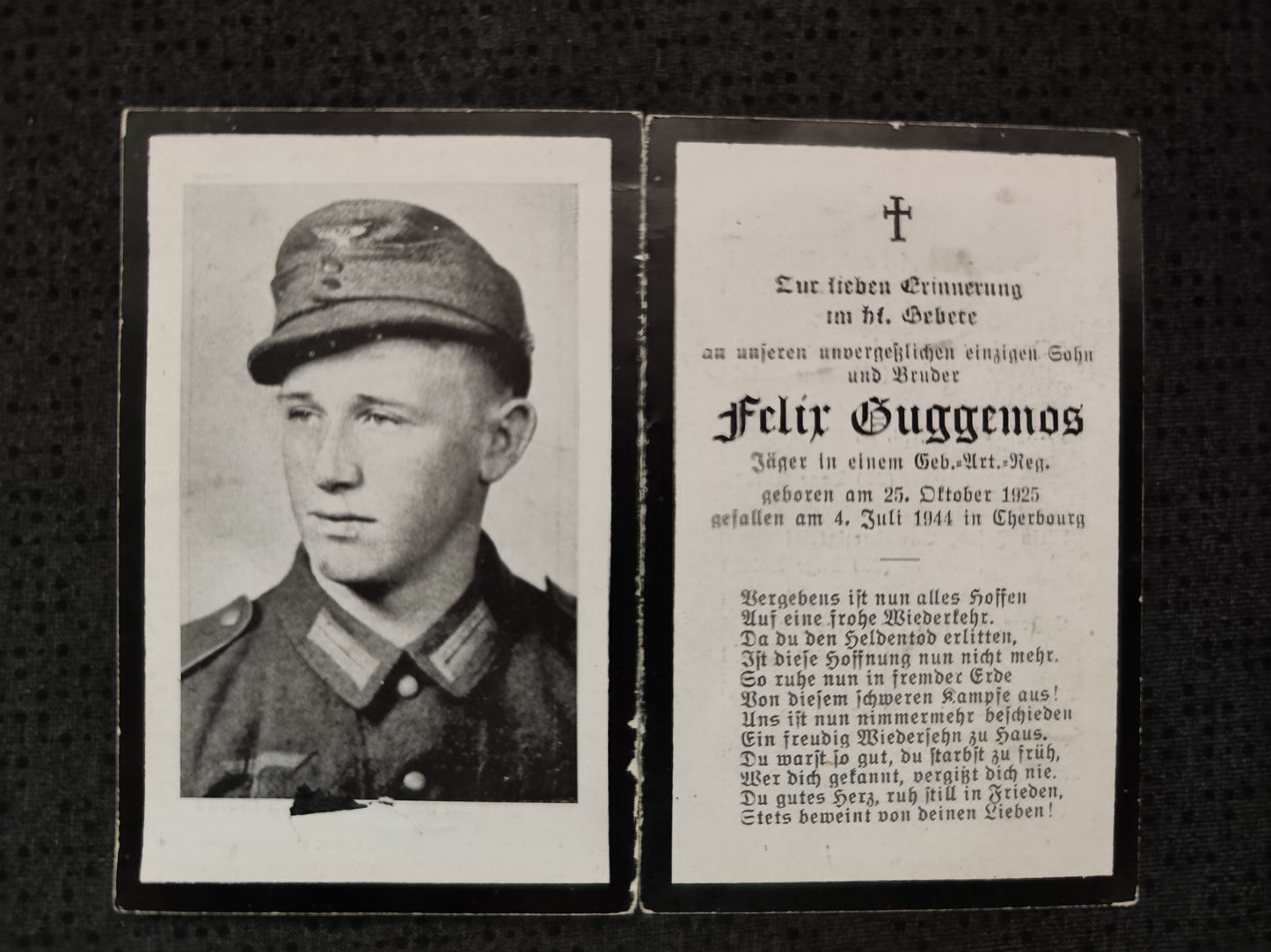Sterbebild Jäger Gebirgsjäger Regt. Normandie Cherbourg Orglandes/Manche Frankreich