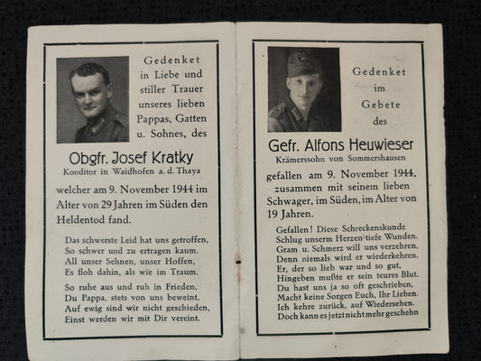 Sterbebild Gleicher Tag Obergefreiter & Gefreiter Futa-Pass Italien