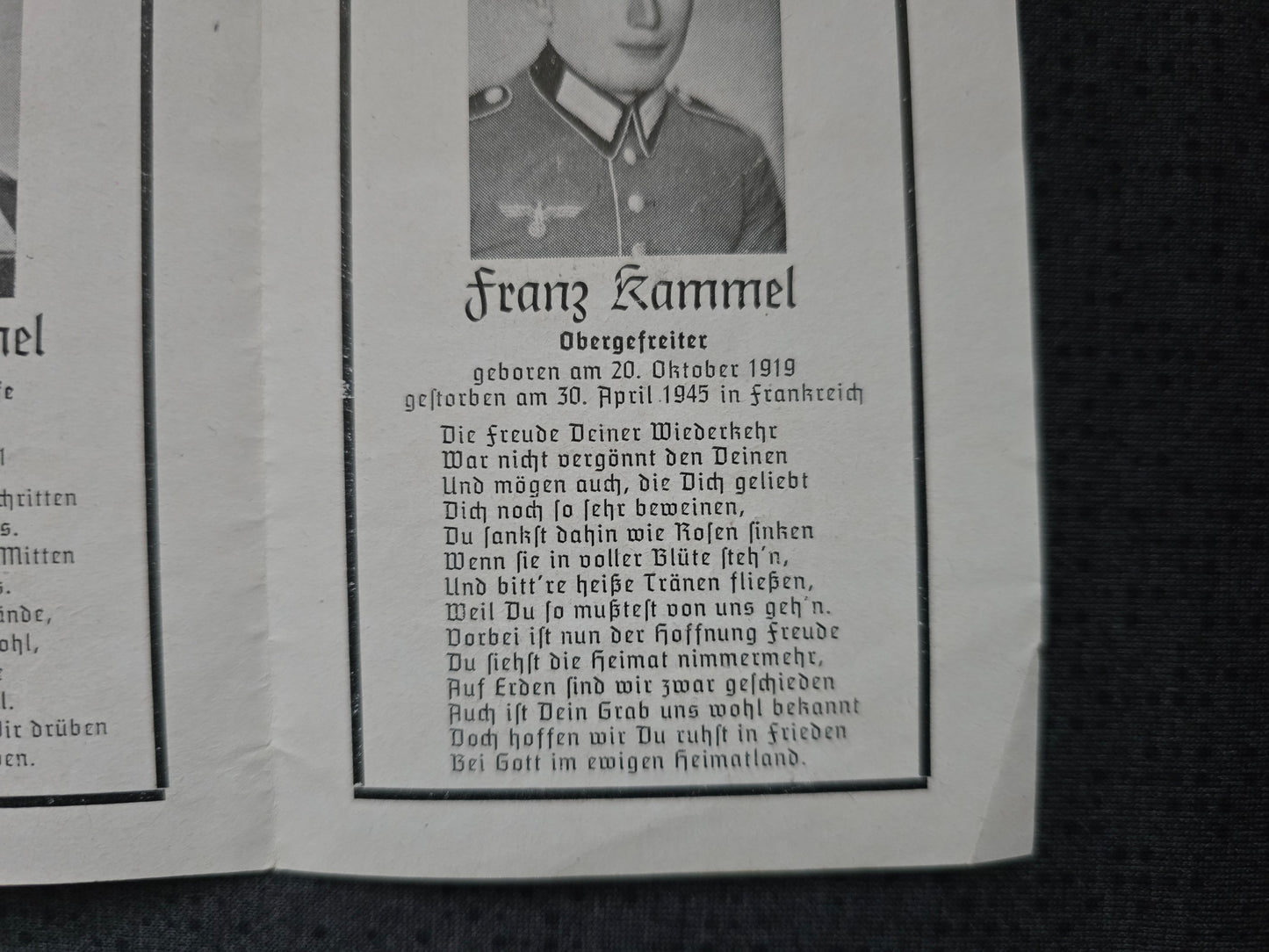 Sterbebild 3 Brüder Pionier 2. Komp. Pion. Btl. 10 Warschau 1939 Bordfunker Jagdfliegerschule Obergefreiter Frankreich