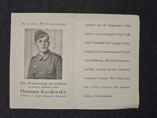 Sterbebild Schütze Düsseldorf Infanterie Regt. Koslowo Korpowo Russland
