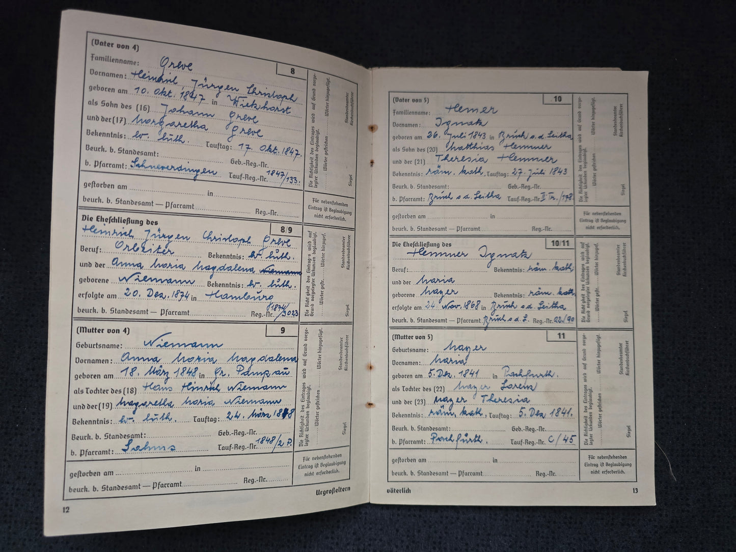 Ahnenpaß Urkunde Deutsches Reich NSDAP der 30er Jahre