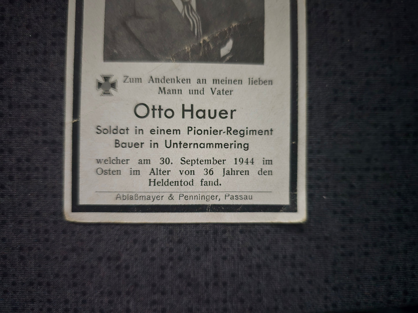 Sterbebild Schütze Unterammering Pionier Regt. Crainimat Rumänien
