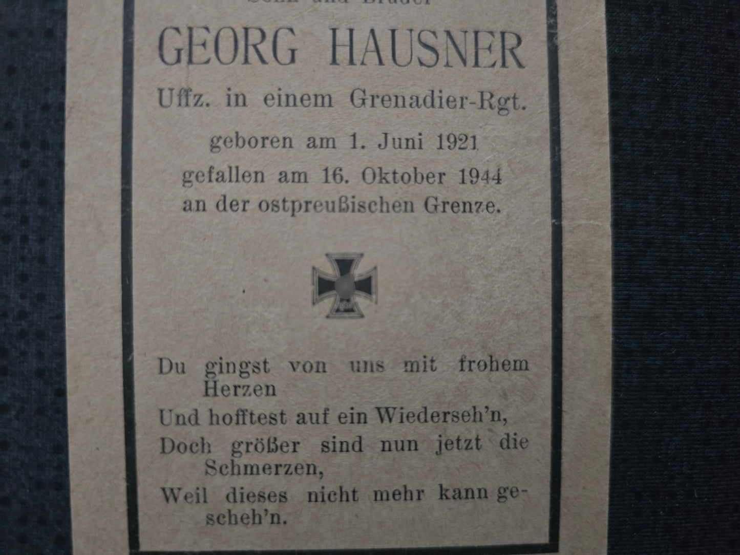 Sterbebild Unteroffizier Weiden 4. Gren. Regt. 1097 Ostpreußen Kumeziai Litauen