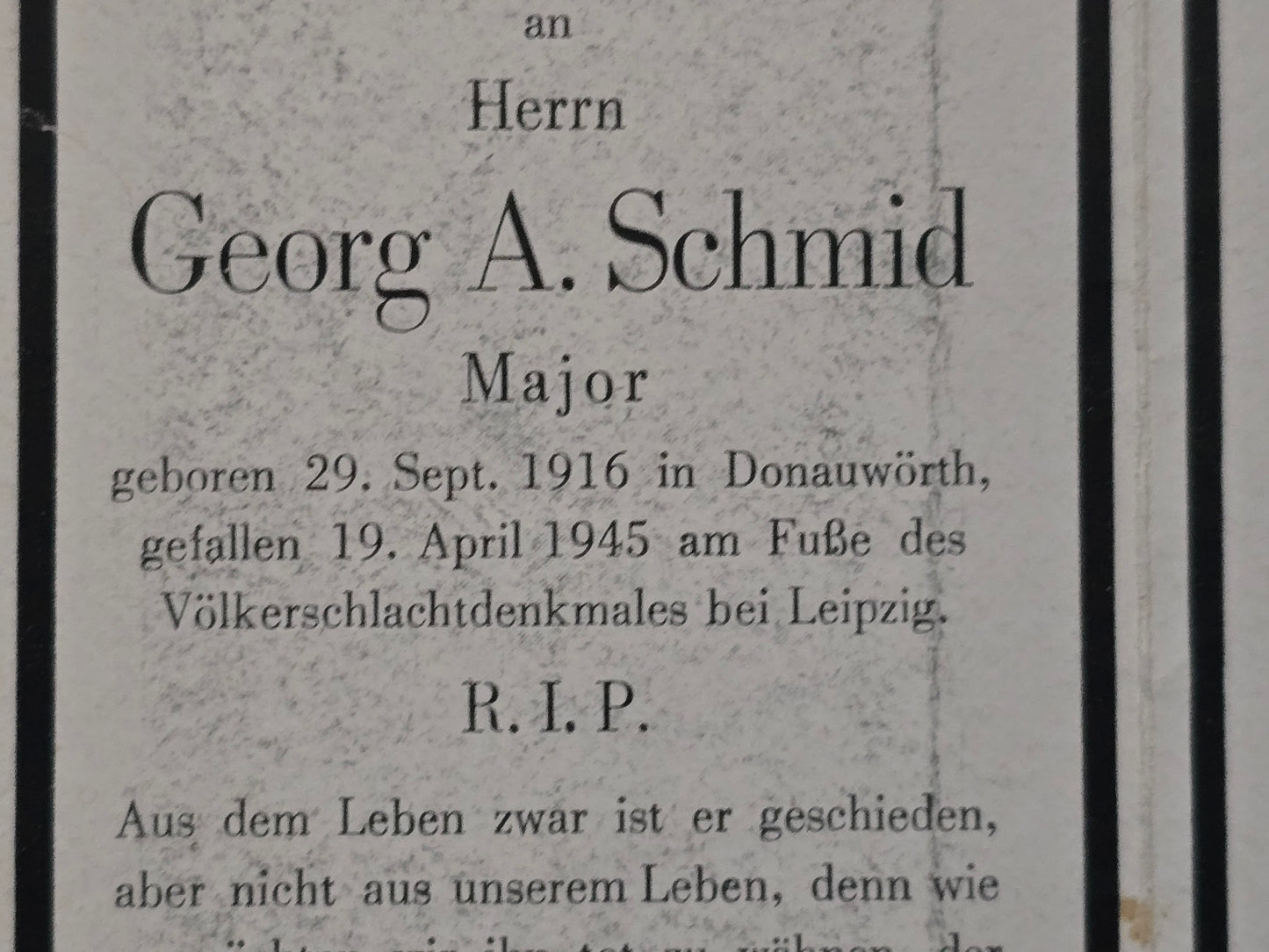 Sterbebild Major Donauwörth Endkampf Völkerschlachtdenkmal Leipzig Deutschland