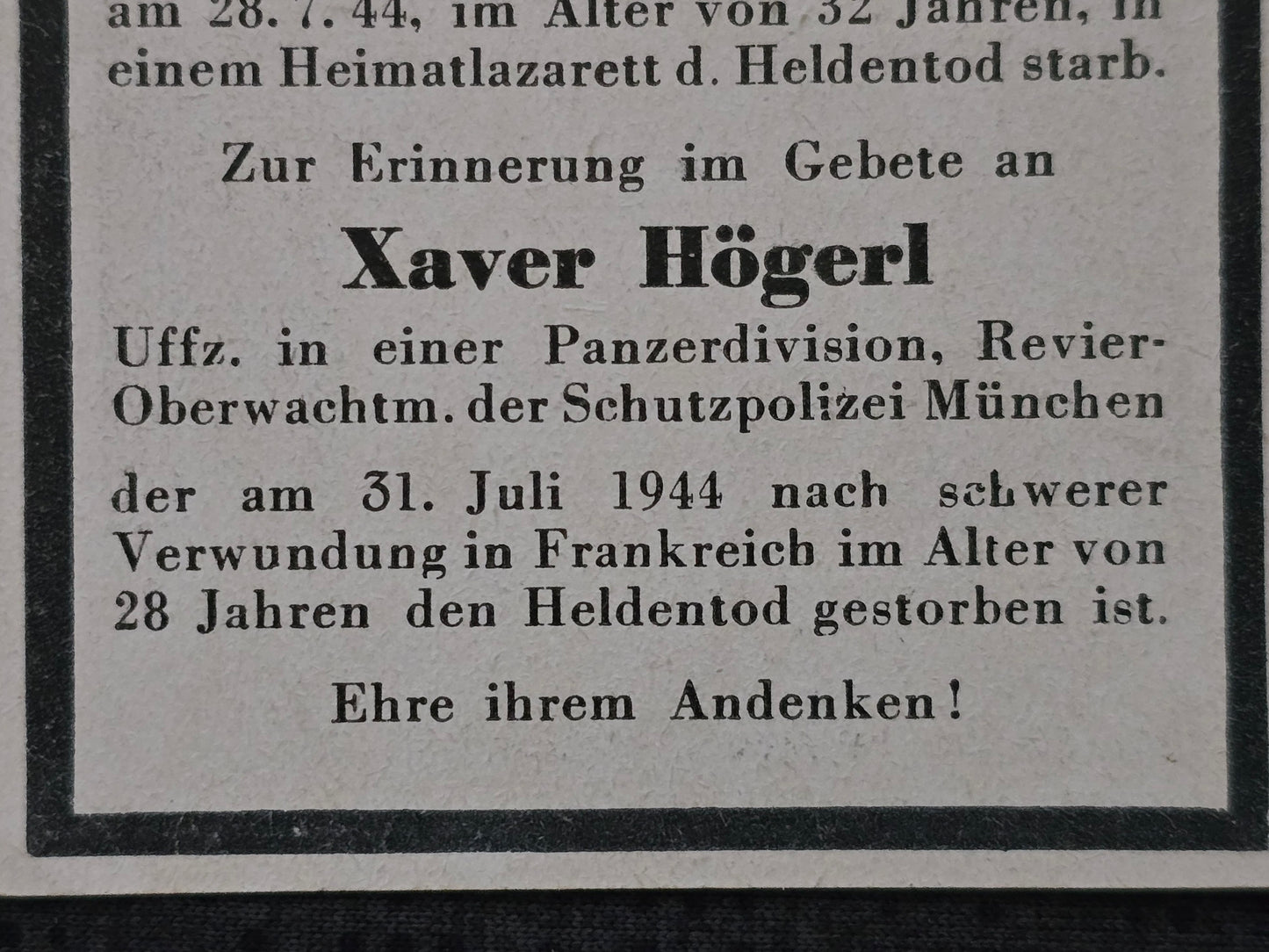Sterbebild Brüder Vormühle Gefreiter & SS-Unterscharführer Panzerdivision Schutzpolizei Normandie Champigny-St. Andre Frankreich