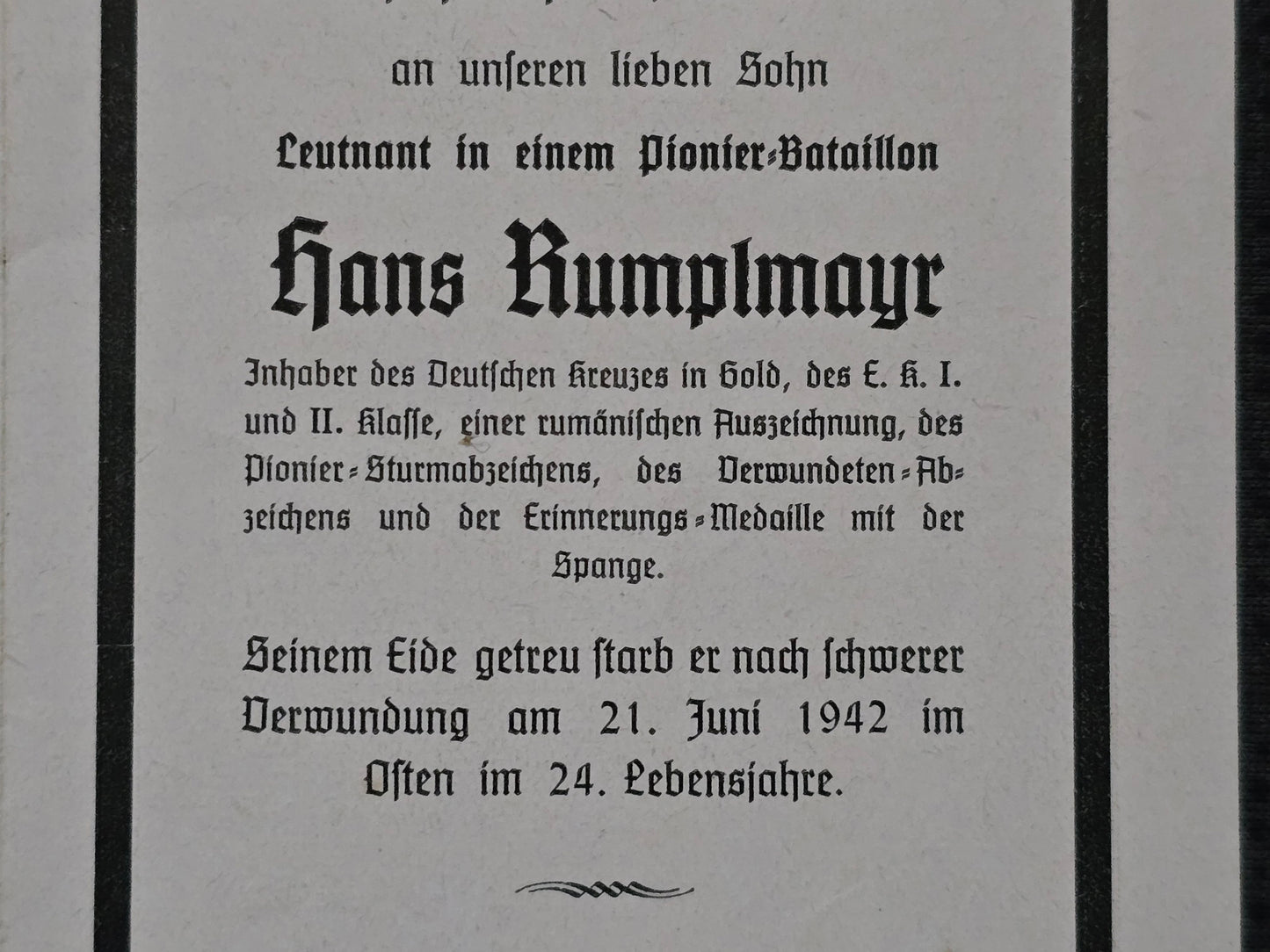 Sterbebild Leutnant Grunau 1. Komp. Pion. Btl. 70 DKiG EK I&II Erinnerungsmedaille mit Spange Sewastopol Ukraine
