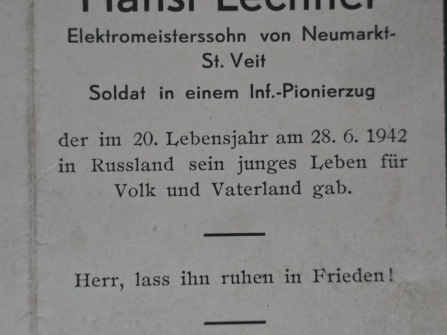 Sterbebild Schütze Neumarkt Infanterie-Pionierzug Höhe westl. Iwaniki Russland