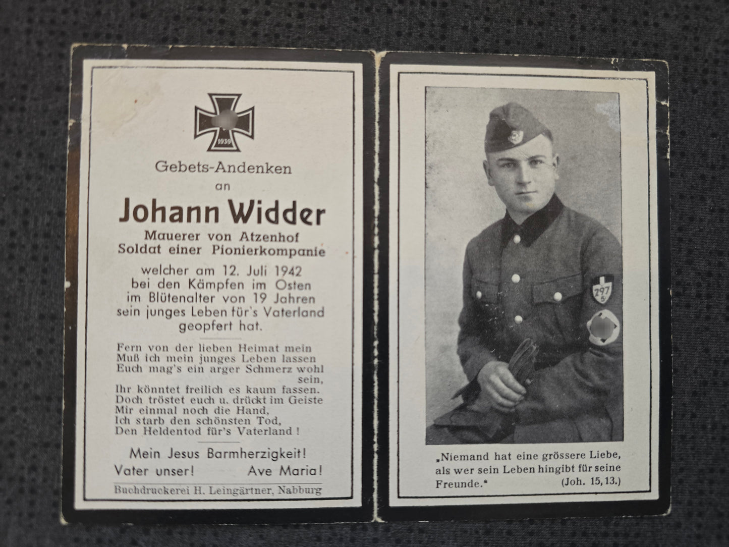 Sterbebild Pionier Atzenhof 1. Komp. Pionier Btl. 198 Juchnow Russland