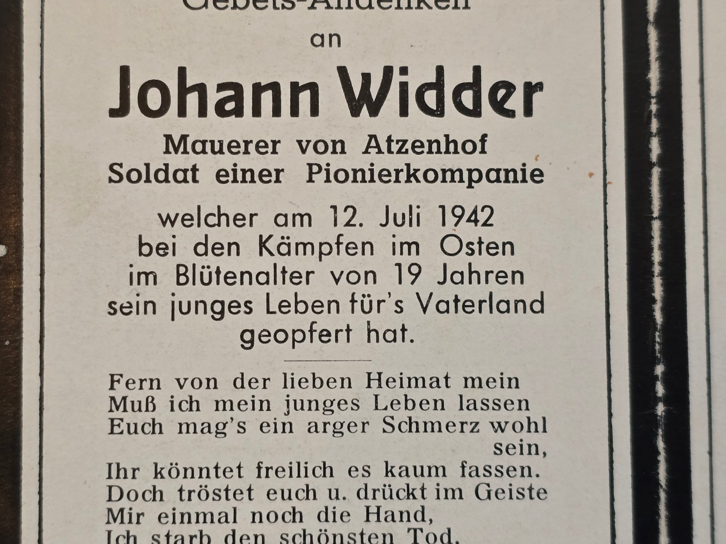 Sterbebild Pionier Atzenhof 1. Komp. Pionier Btl. 198 Juchnow Russland