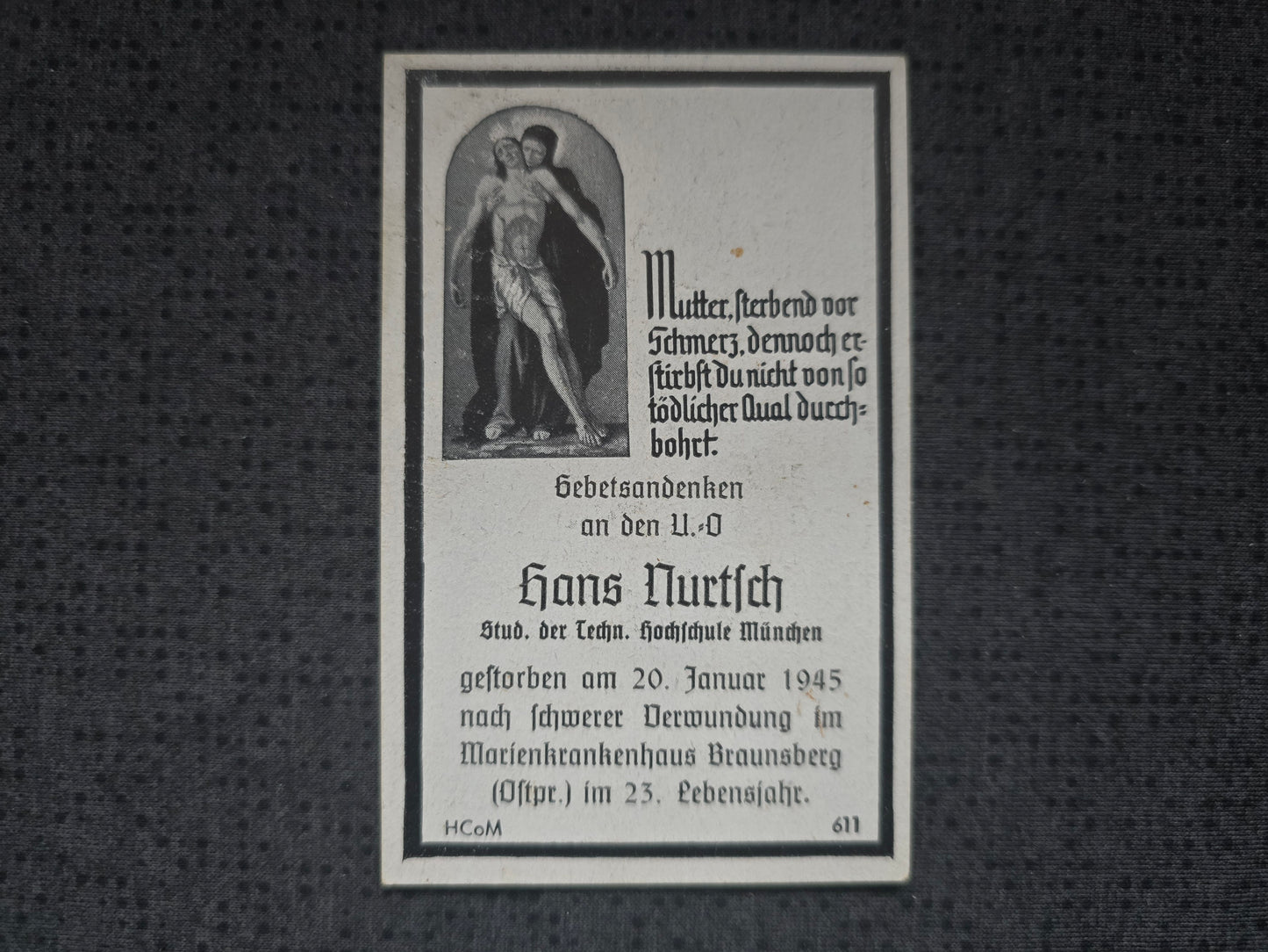 Sterbebild Unteroffizier München Endkampf Braunsberg Ostpreußen Polen