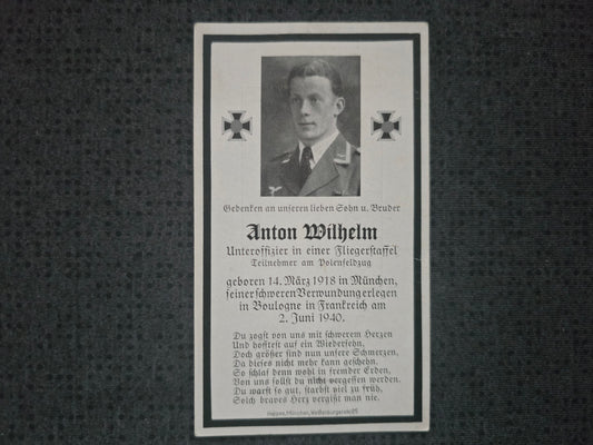 Sterbebild Unteroffizier München Fliegerstaffel Boulogne Frankreich