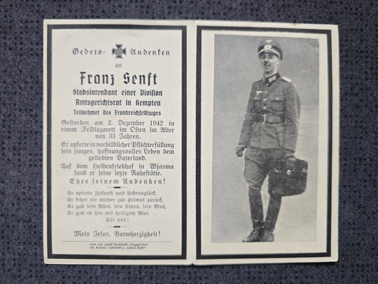 Sterbebild Stabsintendant Metten 337. Inf. Division Wjasma Duchowschtschina Russland