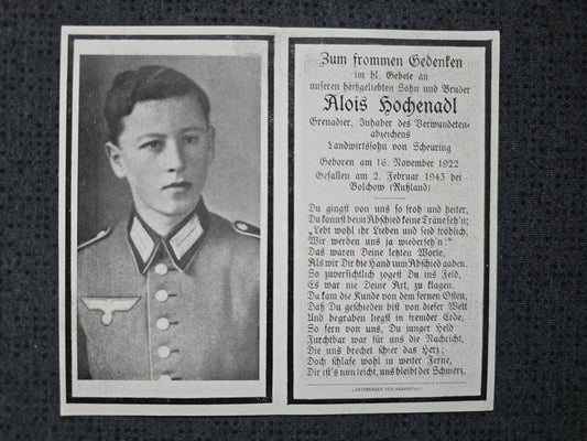 Sterbebild Grenadier Scheuring 1. Komp. Gren. Regt. 519 Nowaja-Derewnja Russland