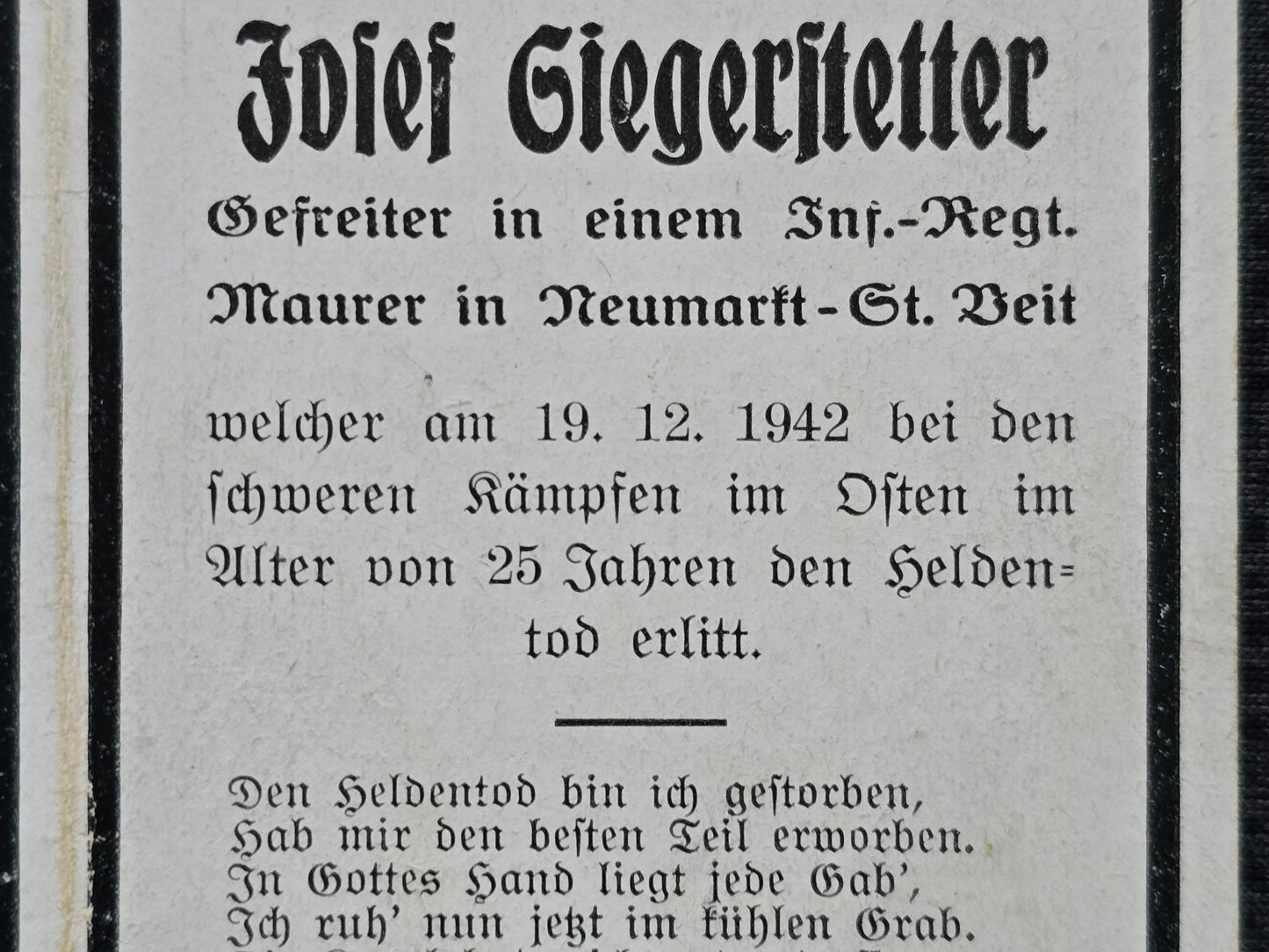 Sterbebild Gefreiter Schönberg 6. Komp. Gren. Regt. 688 Ssytschewka Russland