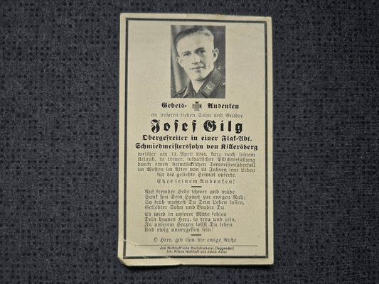 Sterbebild Obergefreiter Killersberg 3. Batterie Leichte Flak Abt. 752 Guipavas Ploudaniel-Lesneven Frankreich