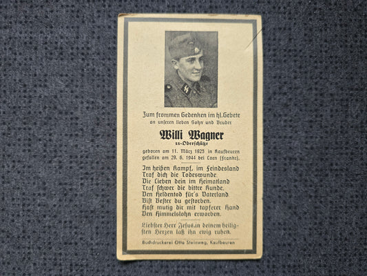 Sterbebild SS-Oberschütze Kaufbeuren Normandie Caen Frankreich