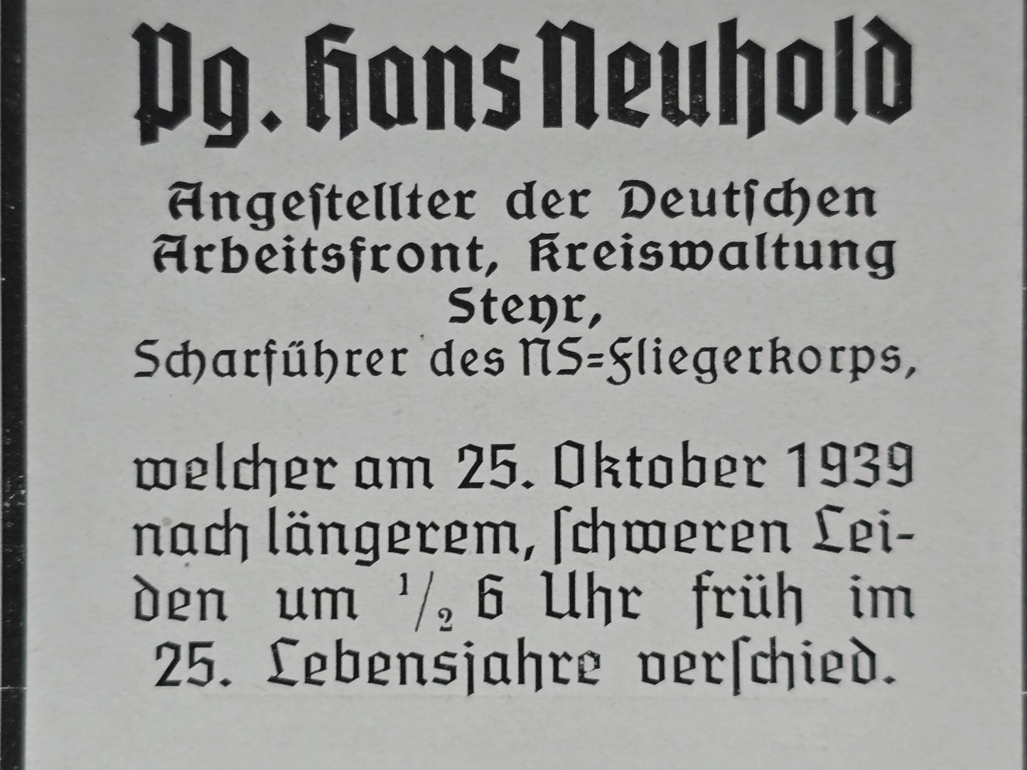 Sterbebild Scharführer Steyr NS-Fliegerkorps DAF Gestorben 1939