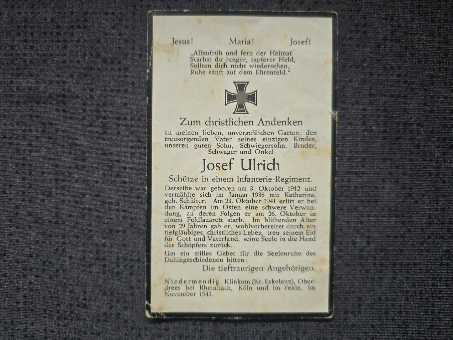 Sterbebild Schütze Ahrweiler 8. Inf. Regt. 413 Malinowka Russland