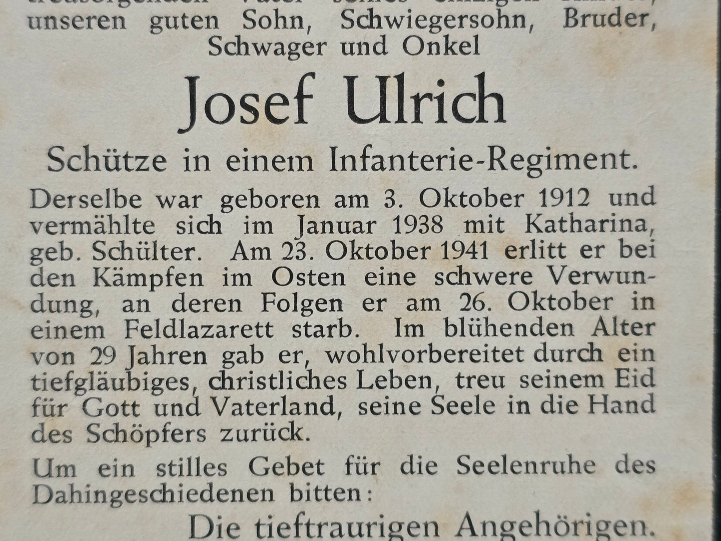 Sterbebild Schütze Ahrweiler 8. Inf. Regt. 413 Malinowka Russland