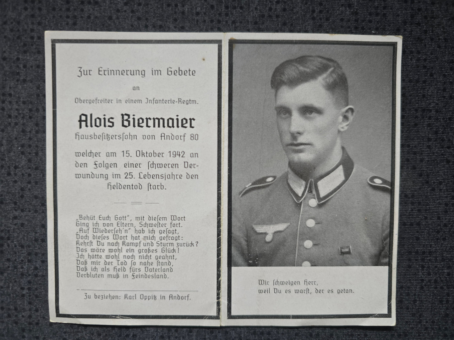 Sterbebild Obergefreiter Eggerding 3. Inf. Regt. 524 Gawrilowka Russland