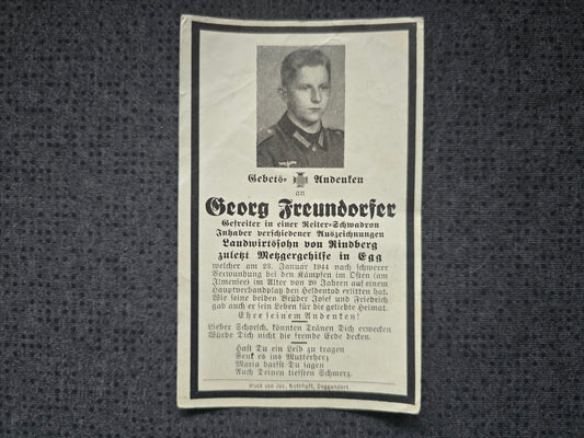 Sterbebild Gefreiter Rindberg Reiterschwadron 4. Aufkl. Abt. 8 Ilmensee Korpowo Russland