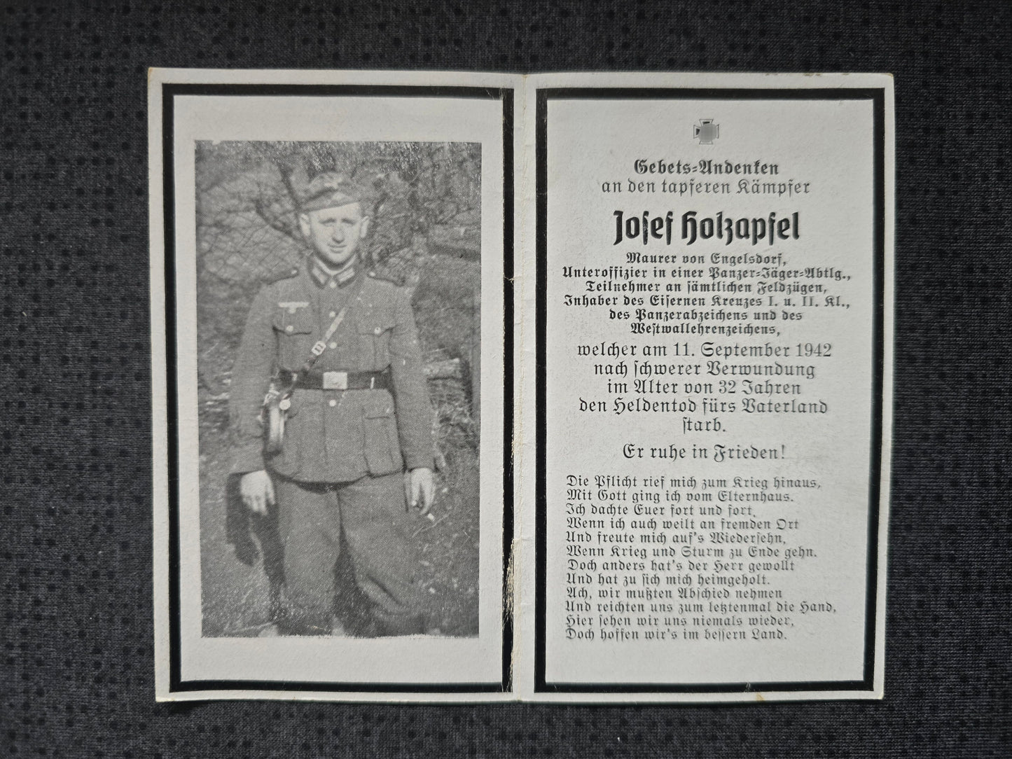 Sterbebild Unteroffizier Siegersdorf 3. Panzer-Jäger Abt. 173 PKA Westwallabzeichen Gaiduk Russland