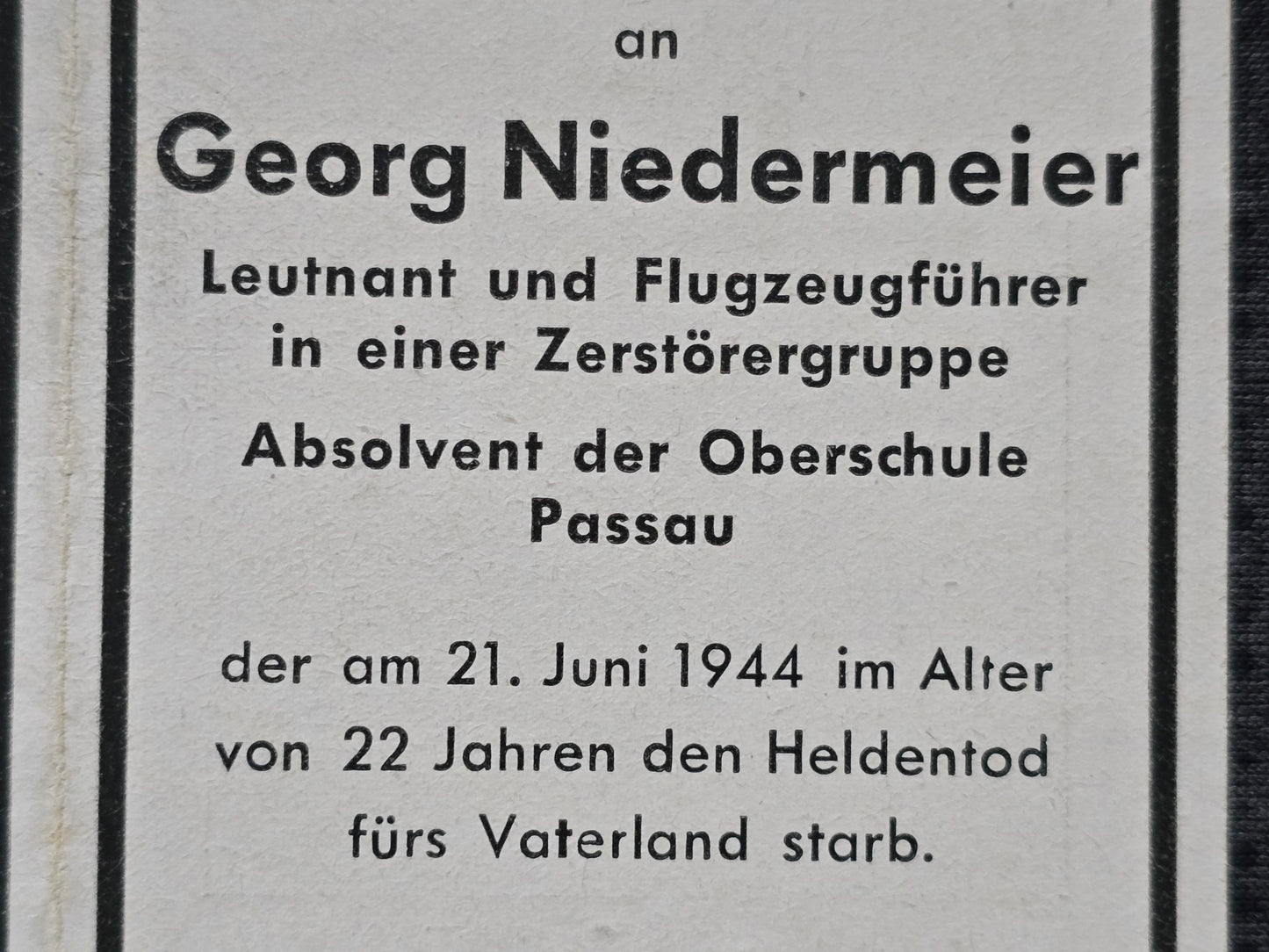 Sterbebild Brüder Limbach Pilot 10./JG-301 Campina Rumänien Leutnant Pilot Zerstörergeschwader Luckau
