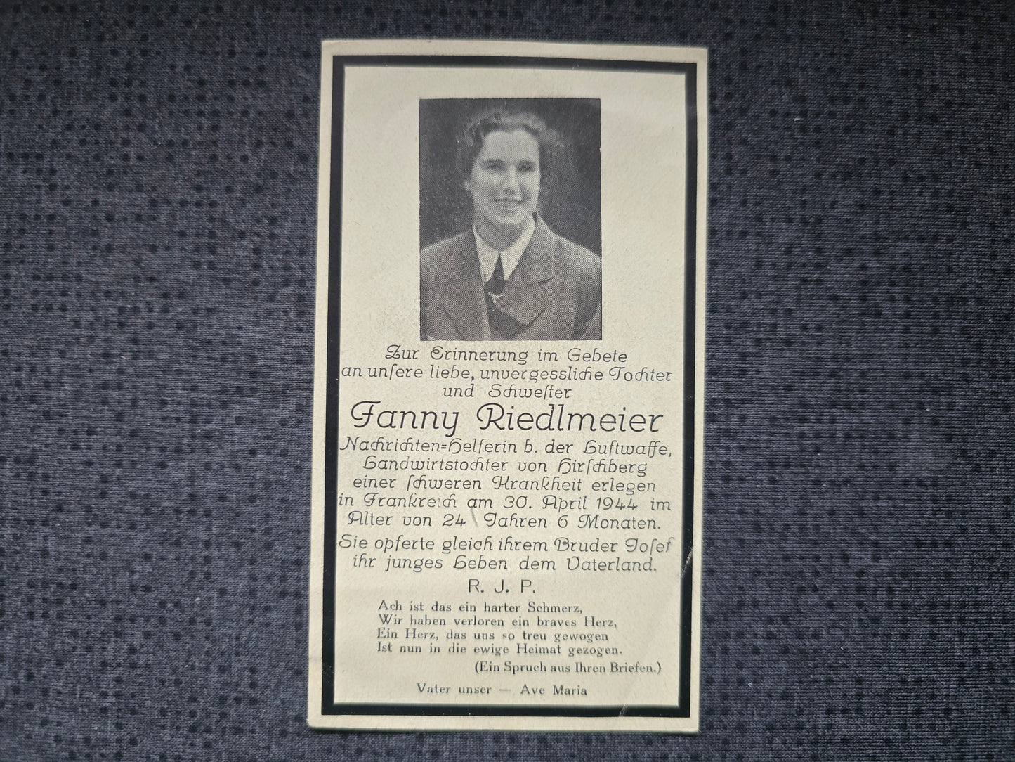 Sterbebild Nachrichten-Helferin Luftwaffe Frankreich