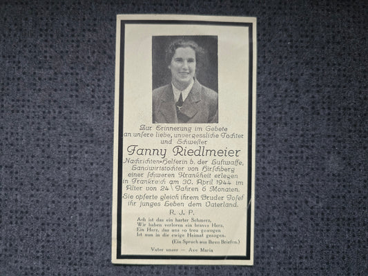 Sterbebild Nachrichten-Helferin Luftwaffe Frankreich