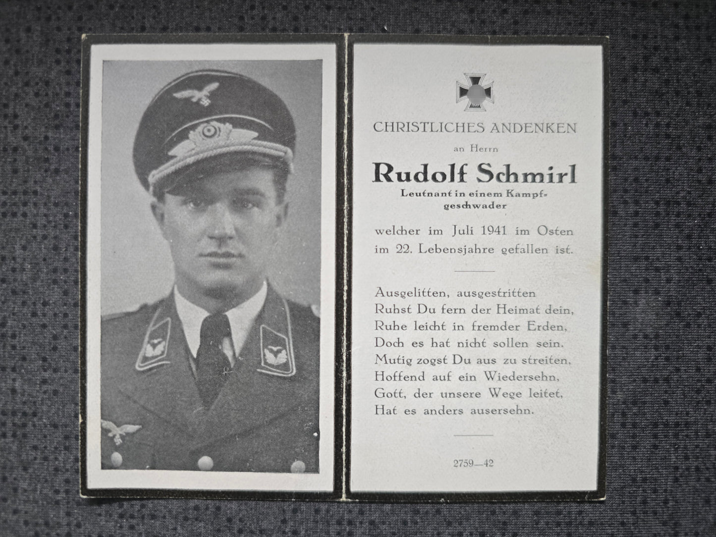 Sterbebild Leutnant Ried Pilot 4./KG-1 "Hindenburg" Bahnlinie Tschudowo Russland