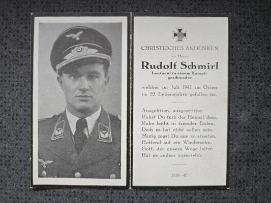 Sterbebild Leutnant Ried Pilot 4./KG-1 "Hindenburg" Bahnlinie Tschudowo Russland