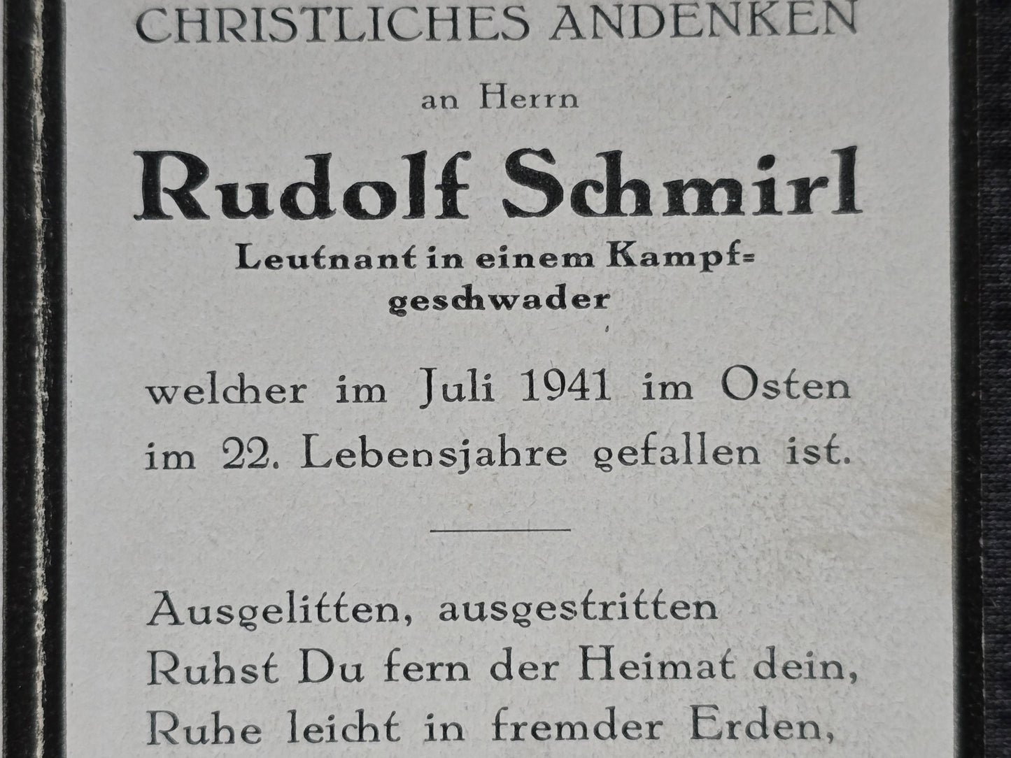 Sterbebild Leutnant Ried Pilot 4./KG-1 "Hindenburg" Bahnlinie Tschudowo Russland