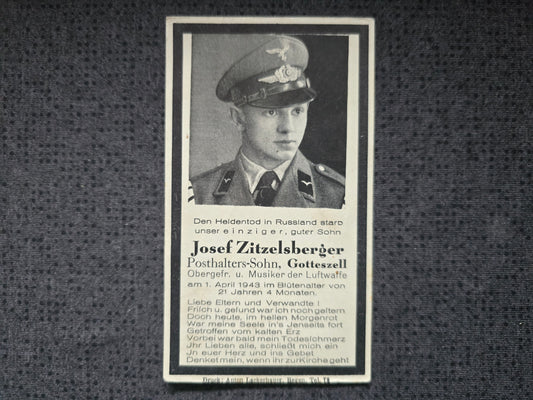Sterbebild Obergefreiter Gotteszell Luftwaffe Feld.Laz. 9 Ropscha Russland