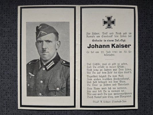 Sterbebild Gefreiter Kirchdorf 7. Komp. Schützen Regt. 63 Osten