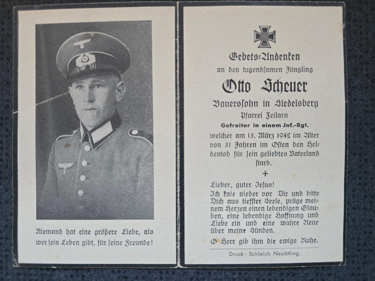 Sterbebild Gefreiter Siedelsberg 9. Komp. Inf. Regt. 320 Konduja Russland