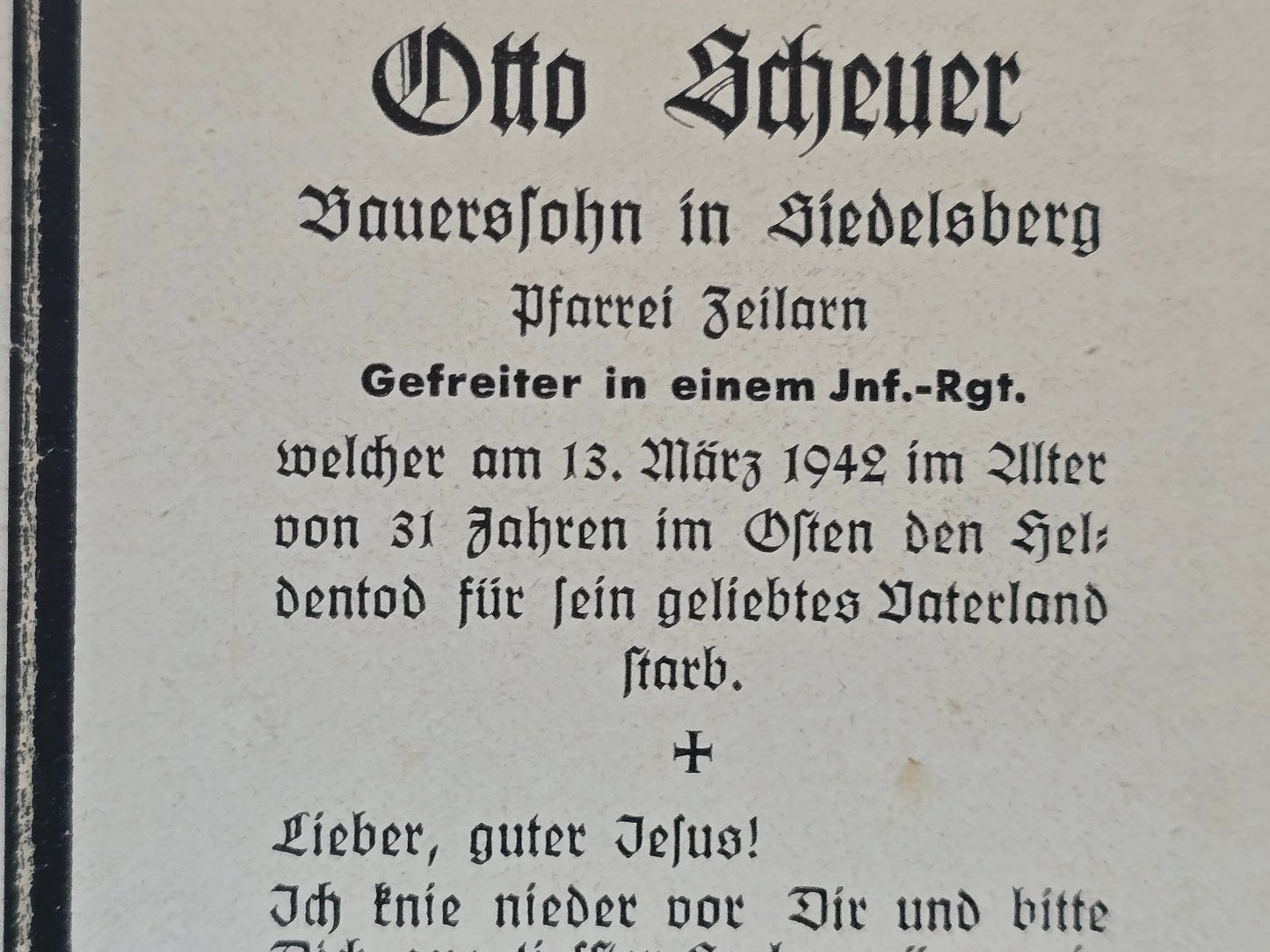 Sterbebild Gefreiter Siedelsberg 9. Komp. Inf. Regt. 320 Konduja Russland