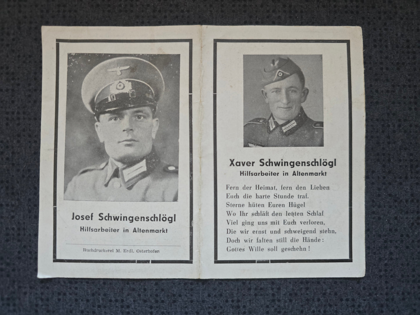 Sterbebild 3 Brüder Altenmarkt Gebirgsjäger Grenadiere Ladogasee EKI&II Russland