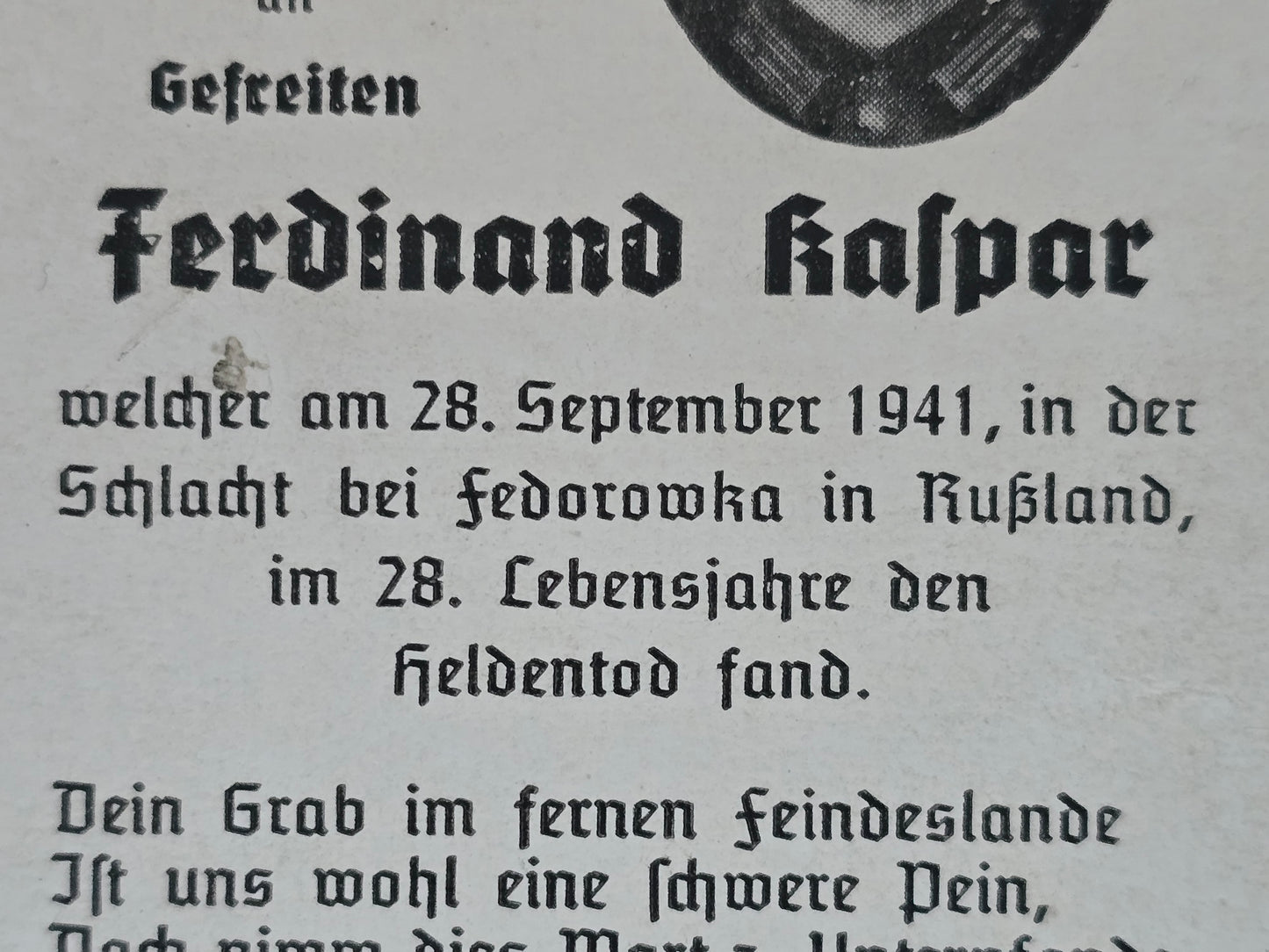 Sterbebild Gefreiter Haugsdorf 13. Komp. Inf. Regt. 522 Tschutowo Russland