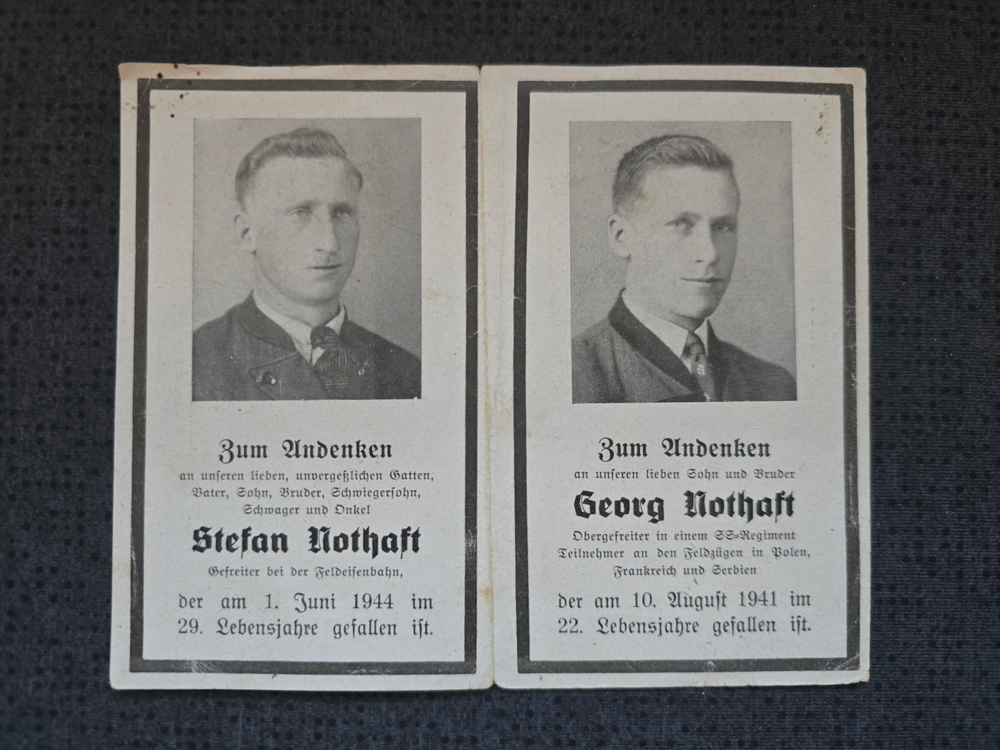 Sterbebild Brüder Scharlchen Gefreiter Feldeisenbahn SS-Rottenführer 3. SS Regt. "Deutschland" Lepkina Russland