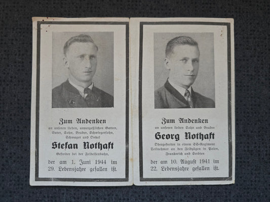 Sterbebild Brüder Scharlchen Gefreiter Feldeisenbahn SS-Rottenführer 3. SS Regt. "Deutschland" Lepkina Russland