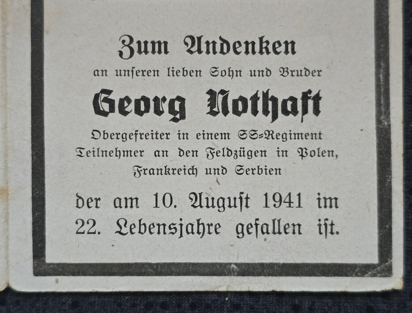 Sterbebild Brüder Scharlchen Gefreiter Feldeisenbahn SS-Rottenführer 3. SS Regt. "Deutschland" Lepkina Russland