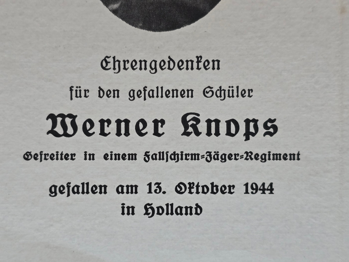 Sterbebild Oberfeldwebel Krefeld Fallschirmjäger Regt. Masseik Belgien Ysselsteyn Holland