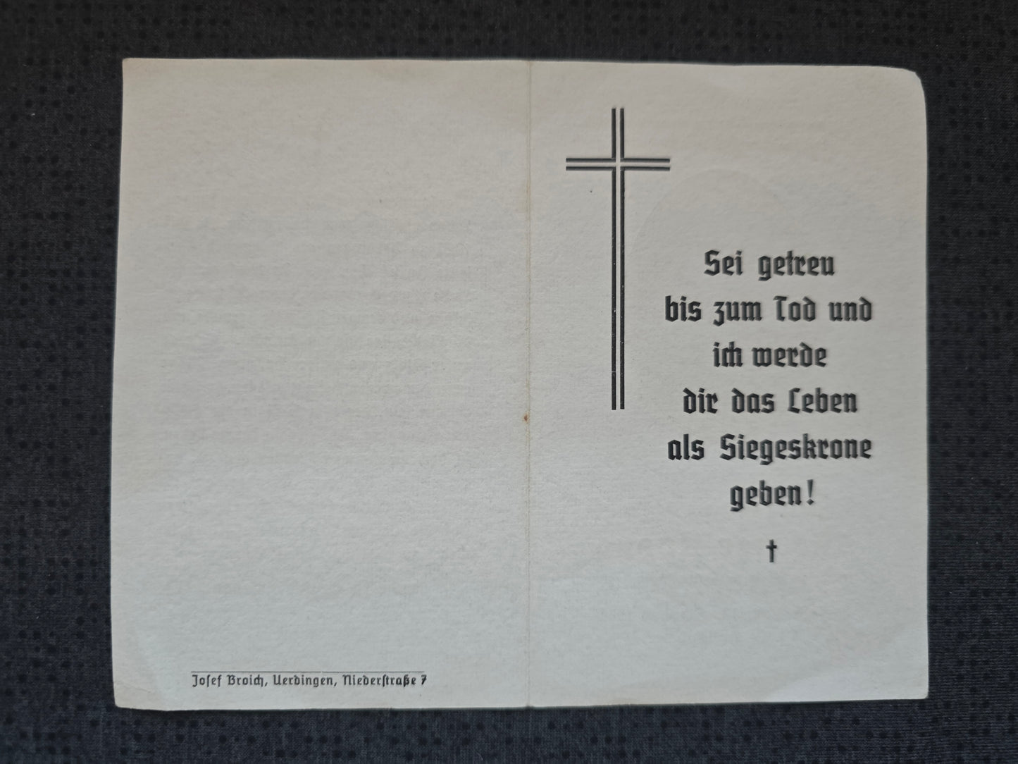 Sterbebild Oberfeldwebel Krefeld Fallschirmjäger Regt. Masseik Belgien Ysselsteyn Holland