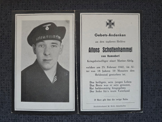 Sterbebild Matrose Ramsdorf Kriegsfreiwilliger Kriegsmarinewerft Kiel