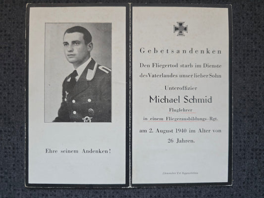 Sterbebild Unteroffizier Kirchberg 8. Komp. Flieger-Ausb. Regt. 52 Gernrode / Harz