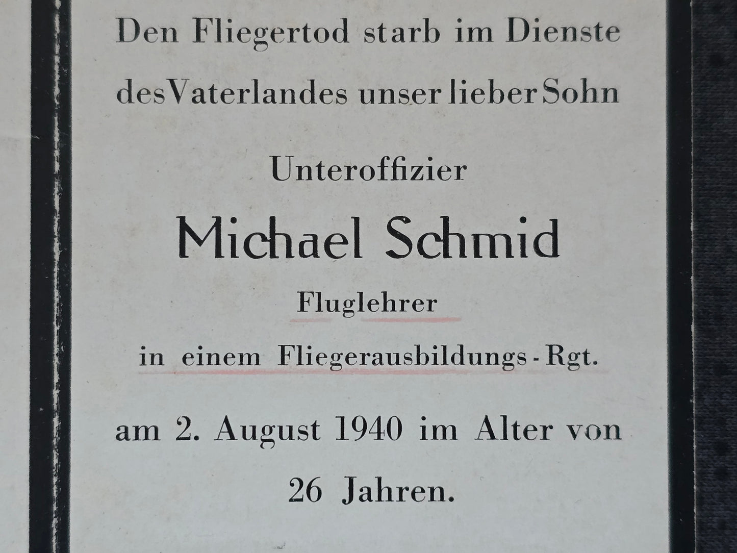 Sterbebild Unteroffizier Kirchberg 8. Komp. Flieger-Ausb. Regt. 52 Gernrode / Harz