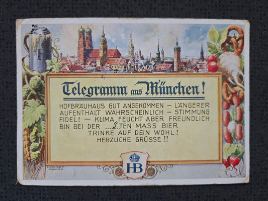 Postkarte in Form eines Telegramm Hofbräuhaus München 1939