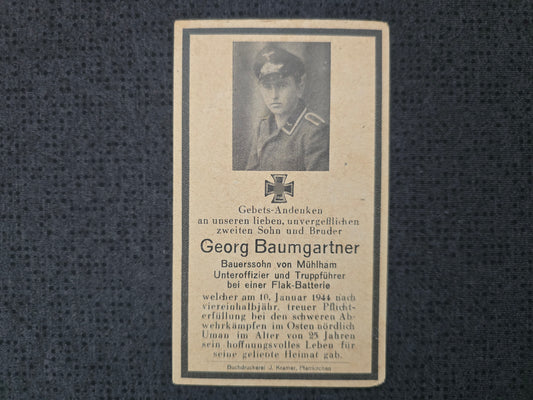 Sterbebild Unteroffizier Mühlham Truppführer 3. Flak-Regt. 4 Kolnityk Ukraine